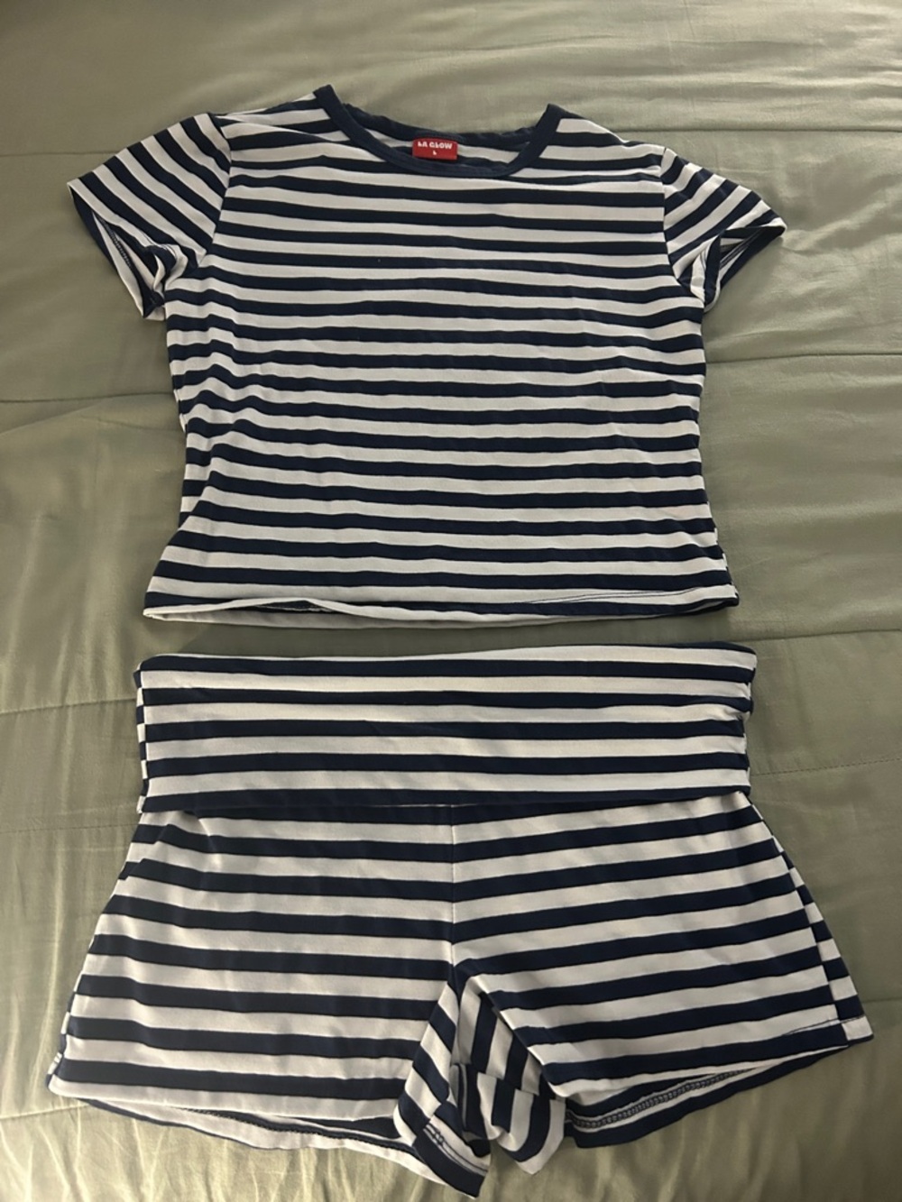 Navy and White Striped Two-Piece Lounge Set